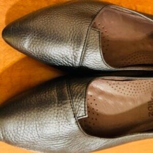 Leather Grey-Green Shimmer Ballet Flats NWOT